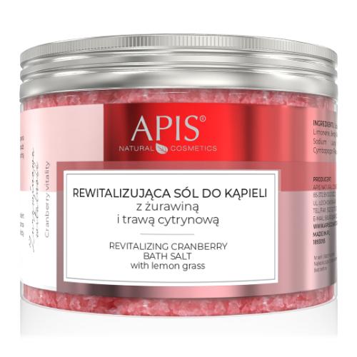 Miniaturka artykułu - APIS ŻURAWINOWA WITALNOŚĆ Rewitalizująca sól do kąpieli z żurawiną i trawą cytrynową, 650g