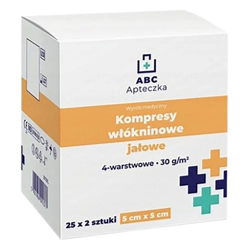 Miniaturka artykułu - Apteczka ABC Kompresy wł&oacute;kninowe jałowe 5 x 5 cm 4W, 25 x 2 szt.