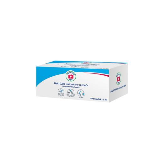 Miniaturka artykułu - Apteczka ABC NaCL 0,9% izotoniczny roztw&oacute;r, s&oacute;l fizjologiczna 50 ampułek x 5ml USZKODZONY KARTON TEKTUROWY