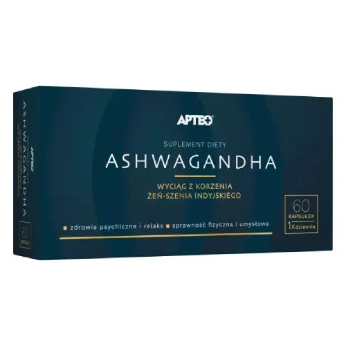 Miniaturka artykułu - APTEO Ashwagandha, 60 kaps. KR&Oacute;TKA DATA 31.12.2026