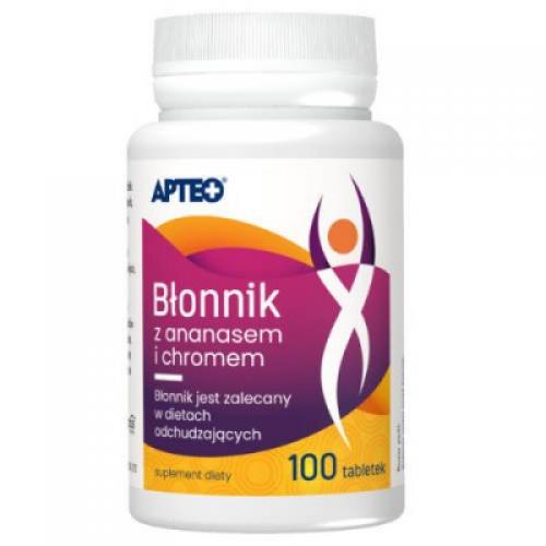 Miniaturka artykułu - APTEO Błonnik z ananasem + chrom, 100 tabletek KR&Oacute;TKA DATA 30.09.2026