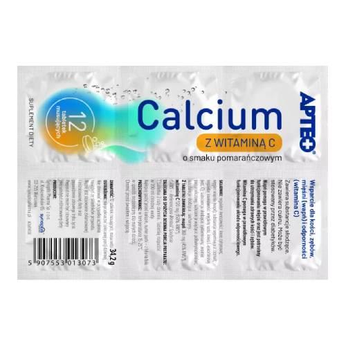 Miniaturka artykułu - APTEO Calcium z Witaminą C o smaku pomarańczowym (w folii), 12 tabletek musujących