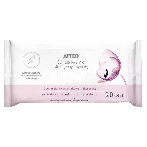 Miniaturka artykułu - APTEO CARE Chusteczki do higieny intymnej, 20 sztuk KR&Oacute;TKA DATA 30.09.2026