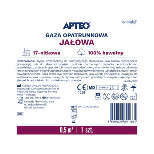 Miniaturka artykułu - APTEO CARE Gaza opatrunkowa jałowa 0,5m2 17n, 1szt.