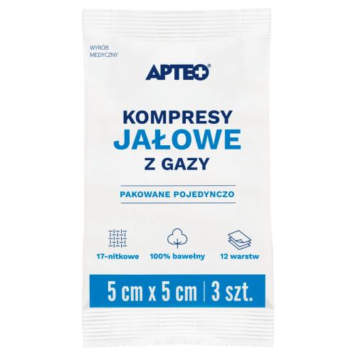 Miniaturka artykułu - APTEO CARE Kompresy jałowe z gazy 5 x 5 cm, 3 szt.