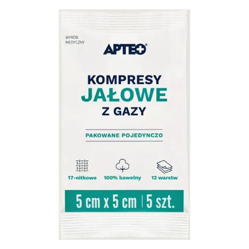 Miniaturka artykułu - APTEO CARE Kompresy jałowe z gazy 5x5cm, 5 sztuk
