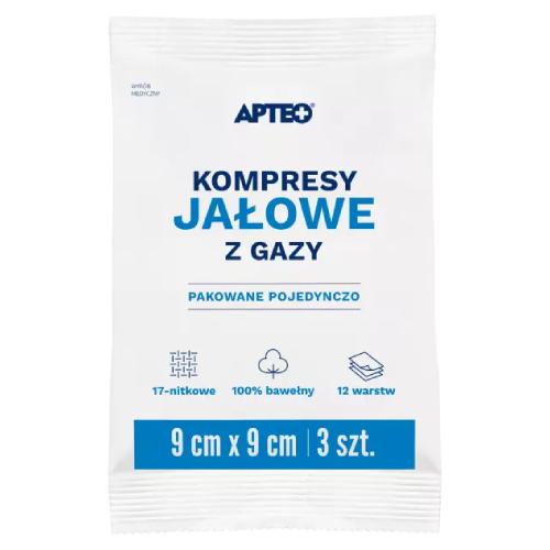 Miniaturka artykułu - APTEO CARE Kompresy jałowe z gazy 9cm x 9cm, 3 szt.