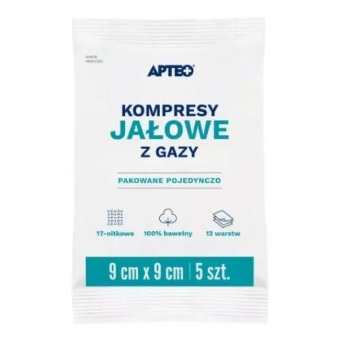 Miniaturka artykułu - APTEO CARE Kompresy jałowe z gazy 9 x 9 cm, 5 szt.