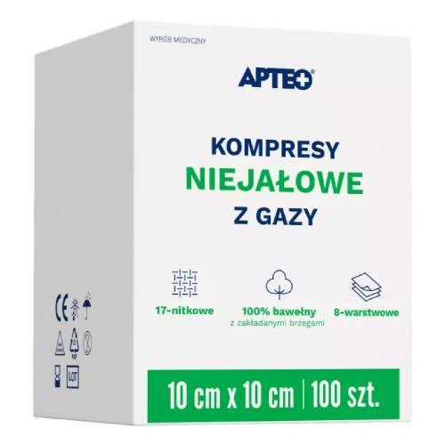 Miniaturka artykułu - APTEO CARE Kompresy niejałowe z gazy 10 cm x 10 cm, 100 sztuk