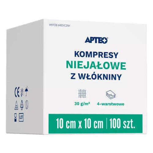 Miniaturka artykułu - APTEO CARE Kompresy niejałowe z wł&oacute;kniny 10x10 cm, 100 sztuk