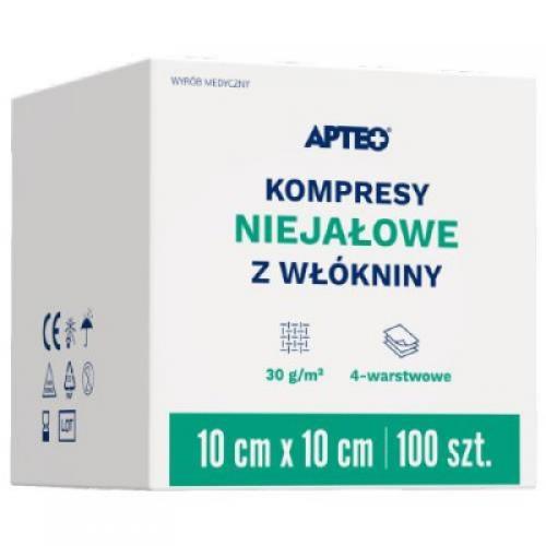 Miniaturka artykułu - APTEO CARE Kompresy niejałowe z wł&oacute;kniny 10x10 cm, 100 sztuk USZKODZONE OPAKOWANIE ZBIORCZE