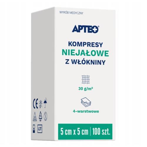 Miniaturka artykułu - APTEO CARE Kompresy niejałowe z wł&oacute;kniny 5 cm x 5 cm, 100 szt.