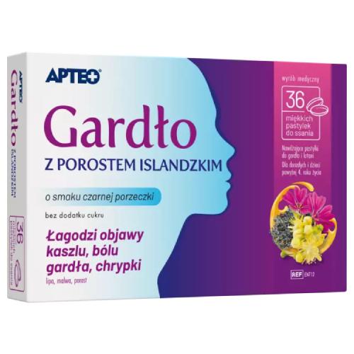 Miniaturka artykułu - Apteo Gardło z porostem islandzkim o smaku czarnej porzeczki, 36 past. do ssania