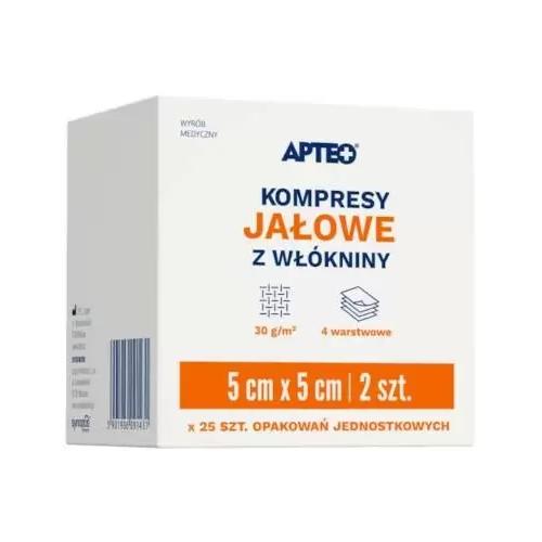 Miniaturka artykułu - APTEO Kompresy jałowe z wł&oacute;kniny  5x5 cm, 2 szt. x 25 opakowań