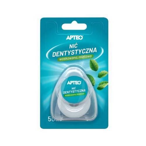 Miniaturka artykułu - APTEO Nić dentystyczna woskowana miętowa, 50 m