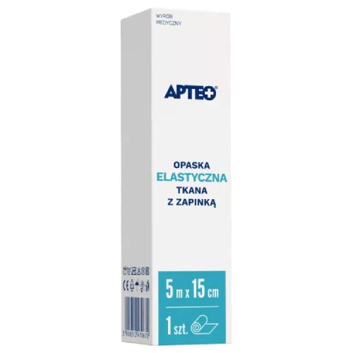 Miniaturka artykułu - APTEO Opaska elastyczna tkana z zapinką 5 m x 15 cm, 1 sztuka