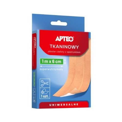 Miniaturka artykułu - APTEO Plaster tkaninowy cielisty z opatrunkiem 1 m x 6 cm, 1 szt.