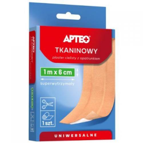 Miniaturka artykułu - APTEO Plaster tkaninowy cielisty z opatrunkiem 1 m x 6 cm, 1 sztuka USZKODZONE TEKTUROWE OPAKOWANIE