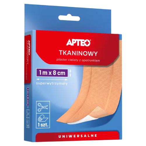 Miniaturka artykułu - APTEO Plaster tkaninowy cielisty z opatrunkiem 1 m x 8 cm, 1 sztuka
