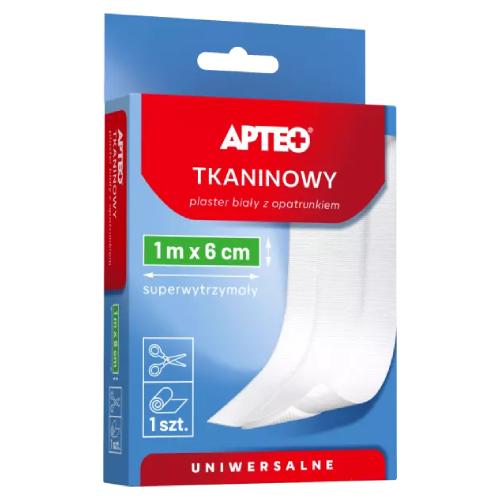 Miniaturka artykułu - APTEO  Plaster tkaninowy z opatrunkiem 1 m x 6 cm, 1 sztuka