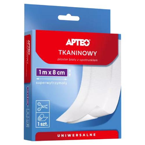 Miniaturka artykułu - APTEO Plaster tkaninowy z opatrunkiem 1 m x 8 cm, 1 sztuka 
