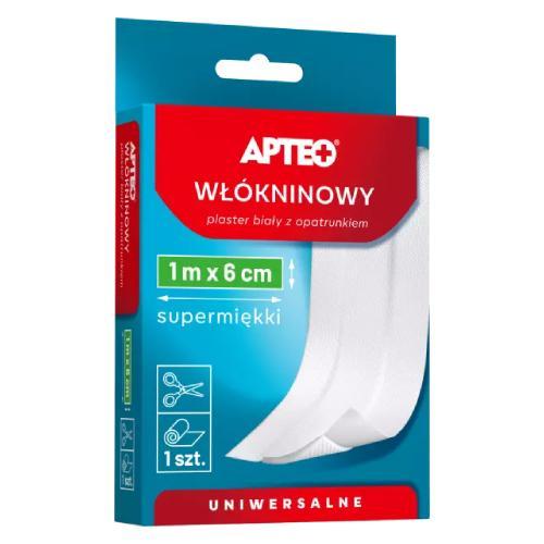 Miniaturka artykułu - APTEO Plaster wł&oacute;kninowy biały z opatrunkiem 1 m x 6 cm, 1 szt. USZKODZONE TEKTUROWE OPAKOWANIE