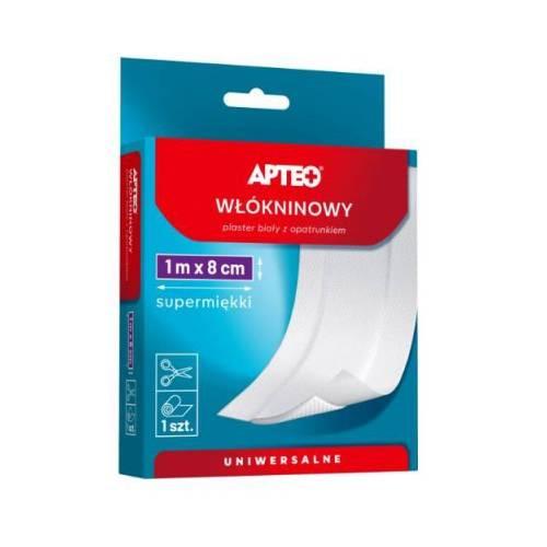 Miniaturka artykułu - APTEO Plaster wł&oacute;kninowy biały z opatrunkiem 1 m x 8 cm, 1 szt.
