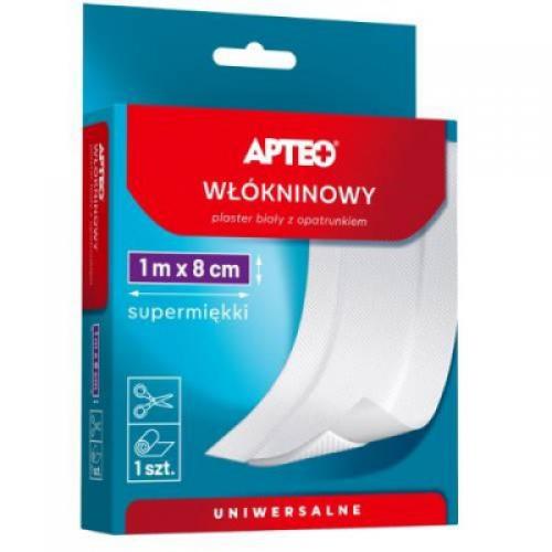 Miniaturka artykułu - APTEO Plaster wł&oacute;kninowy biały z opatrunkiem 1 m x 8 cm, 1 szt. USZKODZONE TEKTUROWE OPAKOWANIE