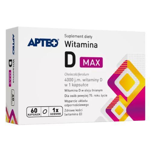 Miniaturka artykułu - APTEO Witamina D Max, 60 kaps. USZKODZONE TEKTUROWE OPAKOWANIE