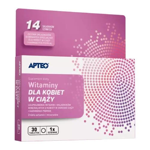 Miniaturka artykułu - APTEO Witaminy dla kobiet w ciąży, 30 tabl. KR&Oacute;TKA DATA 30.11.2026