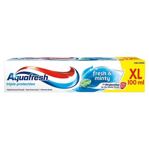 Miniaturka artykułu - Aquafresh Triple Protection Fresh & Minty Family Uniwersalna pasta do zęb&oacute;w dla całej rodziny kartonik, 100 ml
