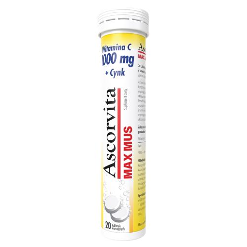 Miniaturka artykułu - Ascorvita Max Mus Witamina C 1000 mg + Cynk, 20 tabletek musujących
