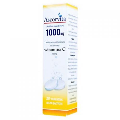 Miniaturka artykułu - Ascorvita VITAMINA C 1 g - 20 tabletek USZKODZONE TEKTUROWE OPAKOWA.