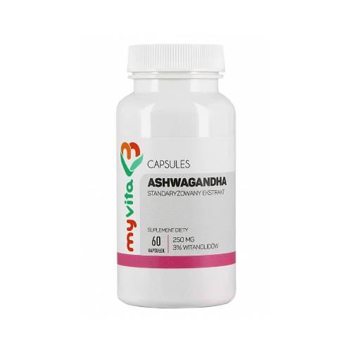 Miniaturka artykułu - MyVita Ashwagandha standaryzowany ekstrakt 3% 250 mg, 60 kaps.