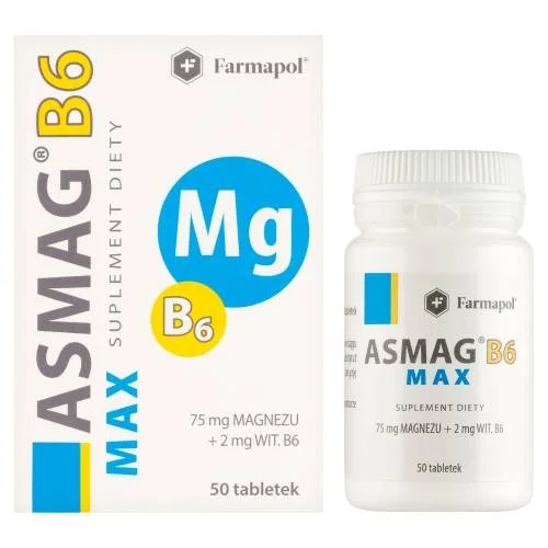 Miniaturka artykułu - Asmag B6 Max magnez + witamina B6 - 50 tabletek