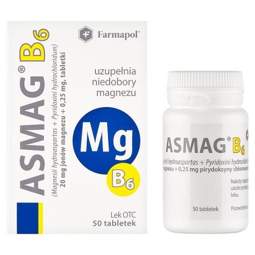 Miniaturka artykułu - Asmag B6 niedob&oacute;r magnezu, 50 tabletek 