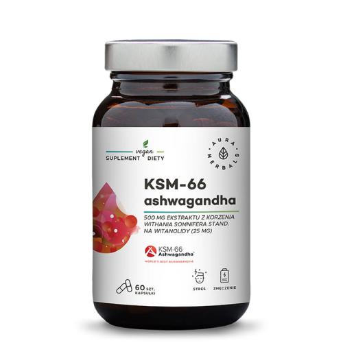 Miniaturka artykułu - Aura Herbals Ashwagandha KSM-66 500mg, 60 kapsułek
