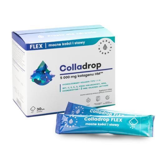 Miniaturka artykułu - Aura Herbals Colladrop Flex kolagen morski 5000mg, 30saszetek USZKODZONE TEKTUROWE OPAKOWANIE