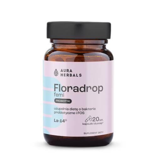Miniaturka artykułu - Aura Herbals Floradrop femi probiotyk, 20 kaps. KR&Oacute;TKA DATA 04.06.2026