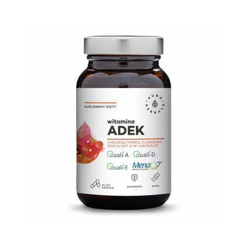 Miniaturka artykułu - AURA HERBALS Witamina ADEK, 90 kaps. KR&Oacute;TKA DATA 11.10.2026