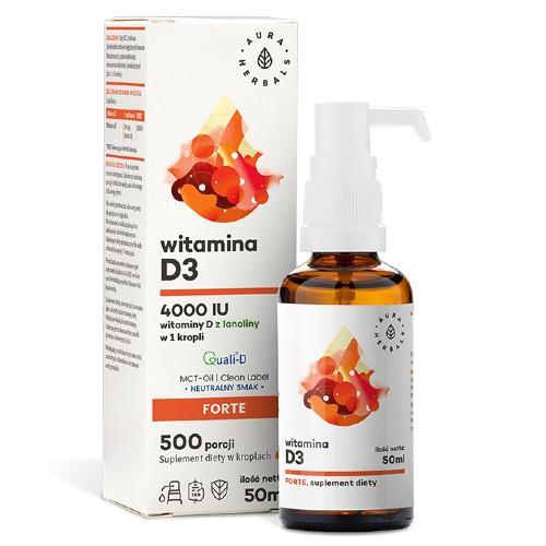AURA HERBALS Witamina D3 4000 IU, 50ml USZKODZONE TEKTUROWE OPAKOWANIE