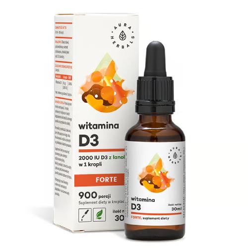 Miniaturka artykułu - AURA HERBALS Witamina D3 Forte (2000IU) - krople 30ml