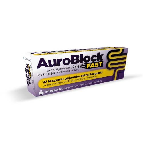 Miniaturka artykułu - AuroBlock Fast 2 mg, Lek przeciwbiegunkowy o szybkim działaniu, 20 tabletek