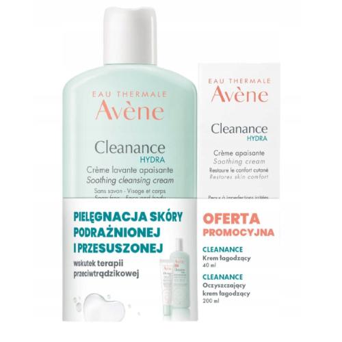 Miniaturka artykułu - AVENE Cleanance Hydra krem łagodzący, 40ml + krem oczyszczający do ciała, 200ml