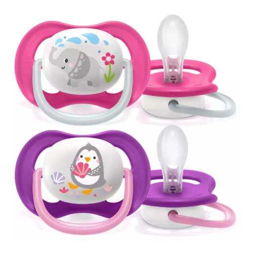 Miniaturka artykułu - AVENT Smoczek uspokajający Ultra Air SCF080/08 6-18m słonik/pingwin, 2 szt.