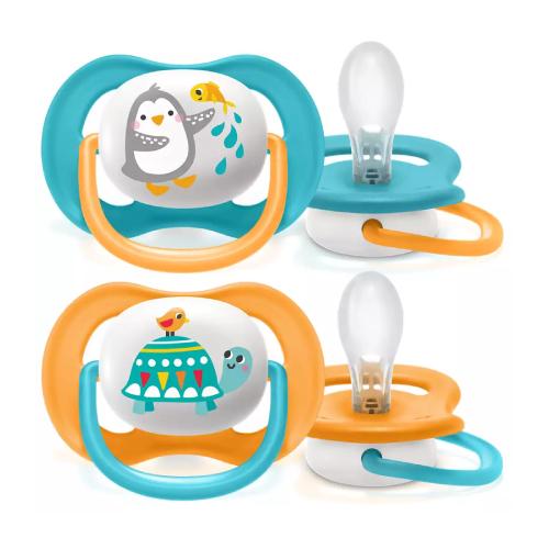 Miniaturka artykułu - AVENT Smoczek uspokajający Ultra Air SCF080/07 6-18m pingwin/ż&oacute;łw, 2 szt.