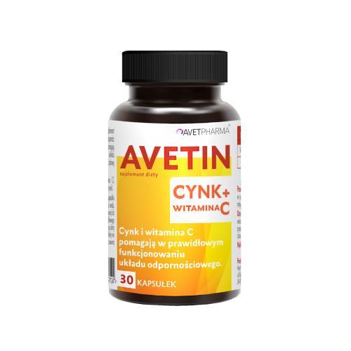 Miniaturka artykułu - Avetin Cynk + Witamina C, 30 kaps. KR&Oacute;TKA DATA 30.09.2026