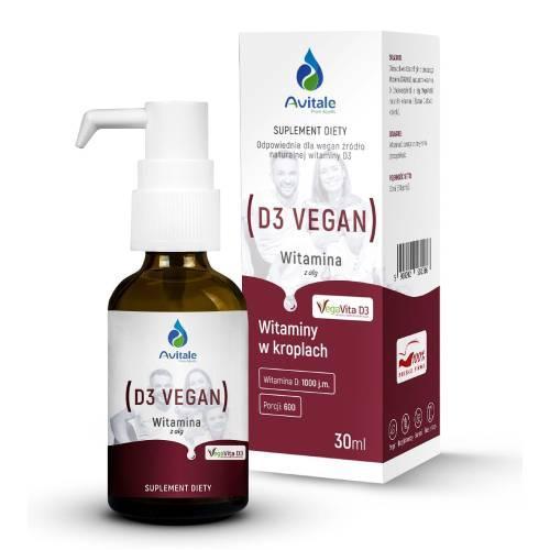 Miniaturka artykułu - Avitale Naturalna Witamina D3 VEGAN 1000 j.m. krople, 30 ml  KRÓTKA DATA  30.09.2025