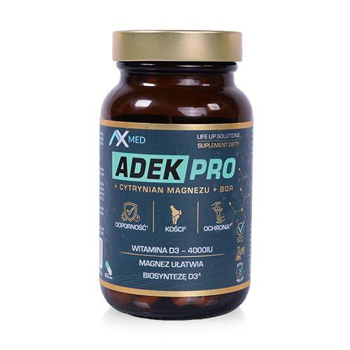 Miniaturka artykułu - AX MED ADEK Pro Kompleks witamin A + D + E i K + cytrynian magnezu i bor, 60 kapsułek