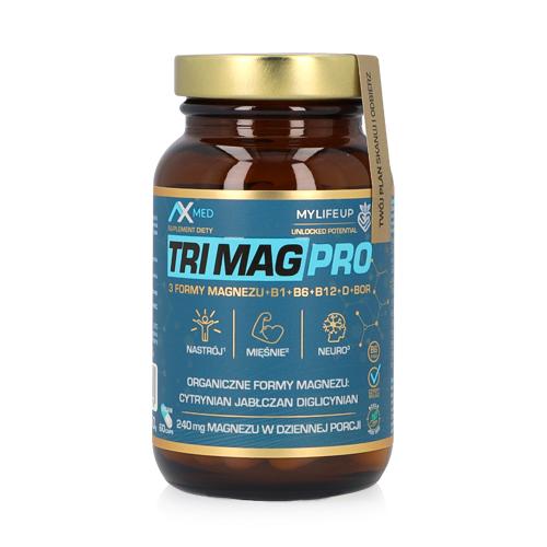 Miniaturka artykułu - AX MED Tri Mag Pro magnez 3 formy +B1+B6+B12+D3+Bor, cytrynian, jabłczan, diglicynian, 60 kaps.
